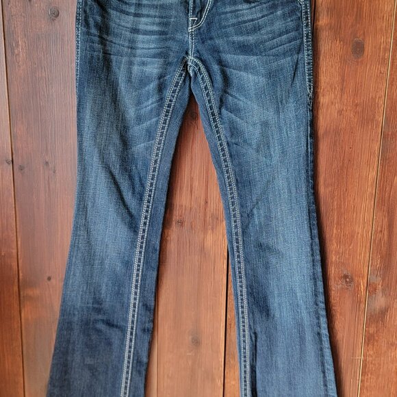 Rock Revival Women Deborah Boot Cut Jean 27 Med/Dark Wash Silver Metallic Stitch - Picture 5 of 15